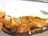 Lasagne with eggs, Mediterranean vegetables and cheeses