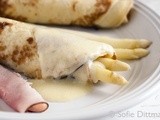 White Asparagus with Pancakes, Black Forest Ham and Sauce Hollandaise