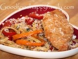 Chicken Scallopini over Fettuccine Pepperonata