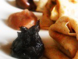 Crepe Rolls with Chocolate Cream, Chestnut Puree and Plum Jam