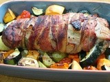 Bacon Wrapped Roast Pork Loin Stuffed with Spinach and Mushroom