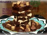 Brownie & peanut butter mousse tower topped with ganache & peanut butter cups