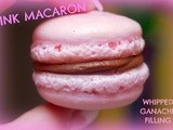 Pink macaron filled with whipped chocolate ganache