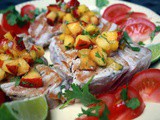 Grilled Tuna with Peach, Mango Salsa