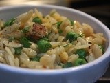 Orzo with Bacon, Peas and Parmesan Cheese