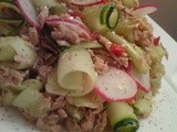 Tunna Salad with cucumber ribbons, olives and radish