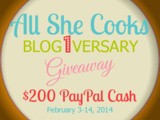 Join Me in Celebrating All She Cooks Blogiversary with a $200 PayPal Cash Giveaway