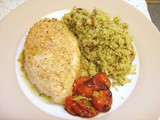 Pesto chicken with roasted tomatoes and Milanese couscous