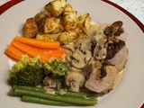 Pork tenderloin stuffed with sherry soaked prunes and chestnuts, in a mushroom cream sauce