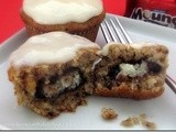 Banana Walnut Mounds Muffins with Vanilla Bean Cream Cheese Glaze