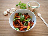 Grilled pepper salad with capers, olives and lemon