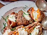 Salt-Baked Sweet Potatoes, Brown Butter Yogurt, Pine Nuts