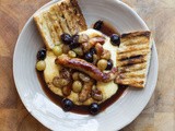 Sausages, Roasted Grapes, Polenta, Vino Cotto Sauce