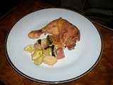 For dinner tonight: Rosemary lemon roasted chicken with potatoes and zucchini and chickpea fritters