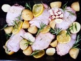 Rosemary, lemon and garlic roast chicken thighs with baby roasties