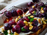 Baked grapes and whipped feta bruschetta