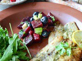 Sardines with beetroot and blueberry salsa