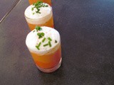 Cold orange and carrot cappuccino with whipped cream, cumin and Hawaiian red sea salt