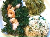 Kale Wrapped Shrimp Sauteed in Wine and Garlic