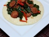 Sauteed Andouille with greens and polenta