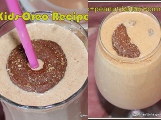Oreo milkshake/oreo peanut butter milk shake/home made oreo using milk shake recipes/kids favorite oreo using recipes/mahas own recipes/2 in 1 shot recipes