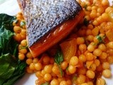 Celebrating the sunshine with roasted salmon and a warm fat couscous salad