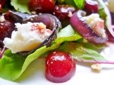Poached cherry, roasted balsamic red onions and goat's cheese salad with cherry vinaigrette