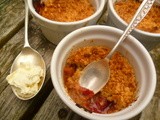 Rhubarb and pink gooseberry crumble