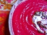 Roasted beetroot soup with curry spices and coconut