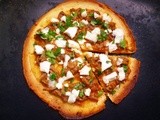Socca  pizza  topped with lamb, aubergine and feta