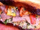 Why i want a cloak of invisibility: roasted beef, pesto and sweet pepper toasted sandwich