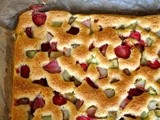 Spotted rhubarb and strawberry cake