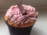 White Chocolate Cupcakes, Strawberry Frosting and a Dark Chocolate Drizzle