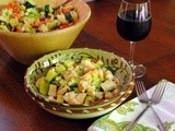 Rustic Chicken Salad with Summer Tomatoes, Cucumbers, Mushrooms and Avocado