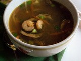 Spicy Asian Shrimp Soup with Mushrooms, Carrots and Bean Sprouts