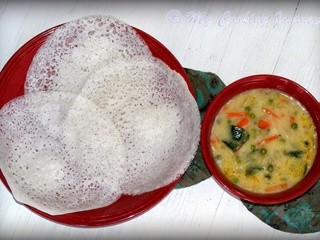 Appam and Vegetable Stew (Ishtew) from Kerala – Fermented Rice Pancakes with Vegetable Stew