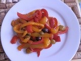 Sweet and sour peppers with capers and olives