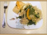 Poached Salmon and Spinach and Noodles