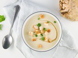 Celery root soup with bacon fat and croutons