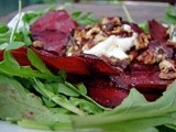 Beet carpaccio with warm goat cheese, pecans and sage