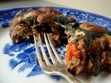 Chard “lasagna” with fennel, roasted reds, olives, and walnut ricotta