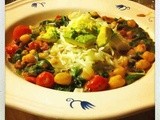 Chickpeas, black beans and spinach with lime, ginger and avocado
