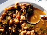 Collards and black eyed peas in spicy smoky broth