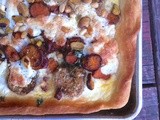 Eggplant and sweet potato tart with pistachios and pine nuts