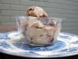 Quadruple vanilla ice cream with cherry-chocolate swirl