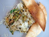 Spicy zucchini-corn risotto with toasted pumpkinseeds, and Risotto burgers
