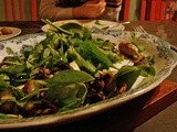 Warm salad with roasted mushrooms and tiny roasted potatoes and tarragon-white wine dressing