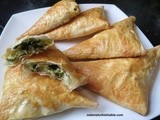 Spinach and cheese filled filo pastry triangles; Muska Boregi