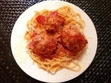 Savory Chicken Meatballs over Spaghetti