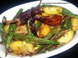 Chatpati kurkuri aloo bhindi / tangy crispy okra with potato wedges